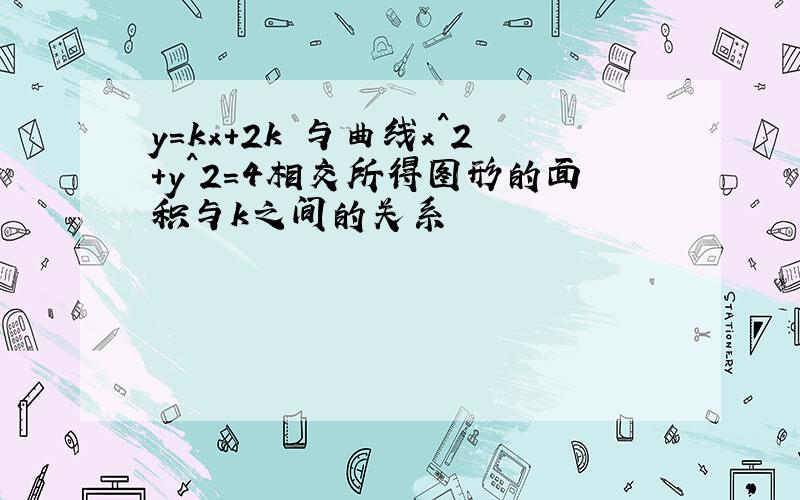 y=kx+2k 与曲线x^2+y^2=4相交所得图形的面积与k之间的关系