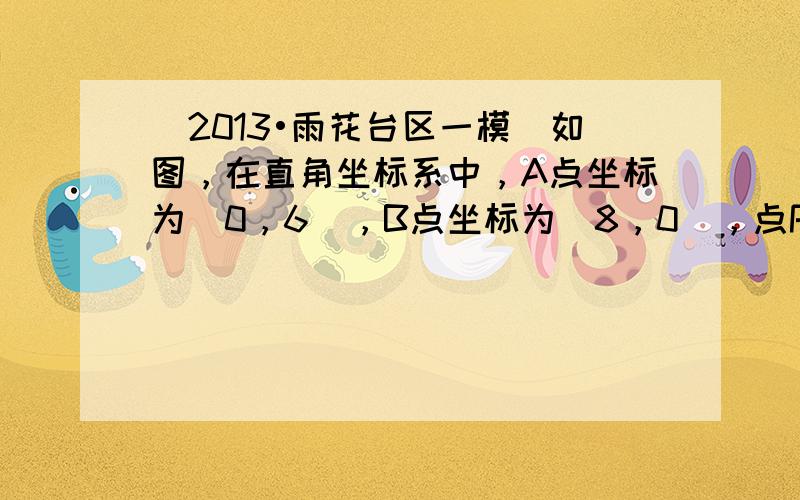 （2013•雨花台区一模）如图，在直角坐标系中，A点坐标为（0，6），B点坐标为（8，0），点P沿射线BO以每秒2个单位