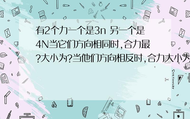 有2个力一个是3n 另一个是4N当它们方向相同时,合力最?大小为?当他们方向相反时,合力大小为?当2个力夹角为90°时,