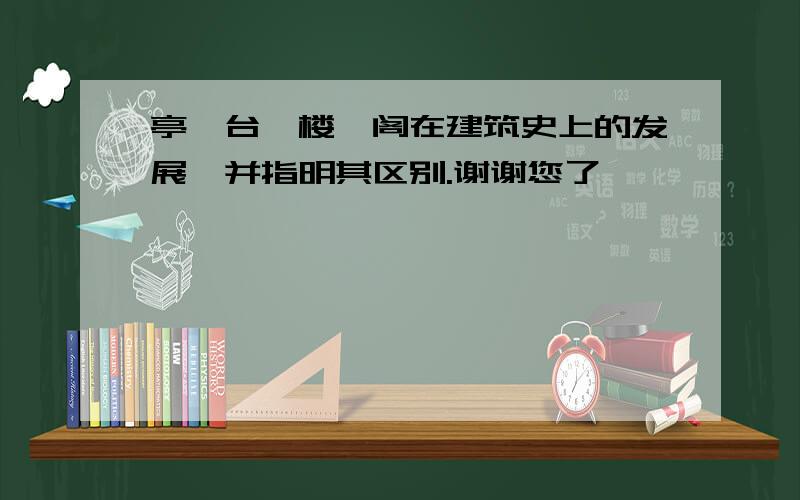 亭、台、楼、阁在建筑史上的发展,并指明其区别.谢谢您了