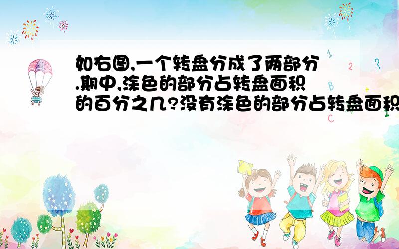 如右图,一个转盘分成了两部分.期中,涂色的部分占转盘面积的百分之几?没有涂色的部分占转盘面积的百分之几?