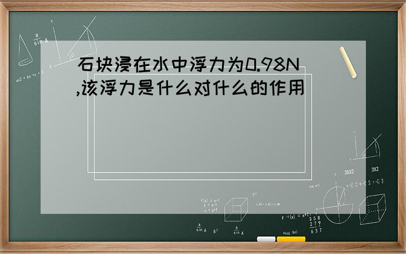 石块浸在水中浮力为0.98N,该浮力是什么对什么的作用