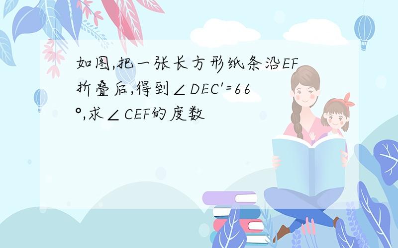 如图,把一张长方形纸条沿EF折叠后,得到∠DEC'=66°,求∠CEF的度数