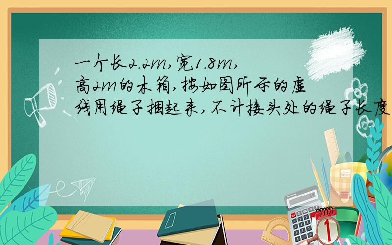 一个长2.2m,宽1.8m,高2m的木箱,按如图所示的虚线用绳子捆起来,不计接头处的绳子长度,需要多长的绳子?