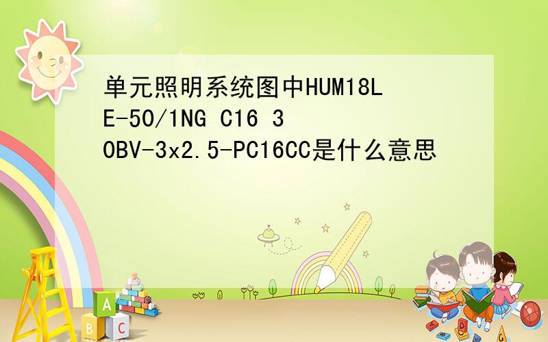 单元照明系统图中HUM18LE-50/1NG C16 30BV-3x2.5-PC16CC是什么意思