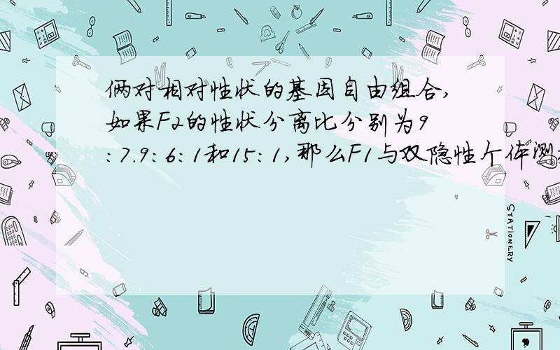 俩对相对性状的基因自由组合,如果F2的性状分离比分别为9:7.9:6:1和15:1,那么F1与双隐性个体测交,得到的分离