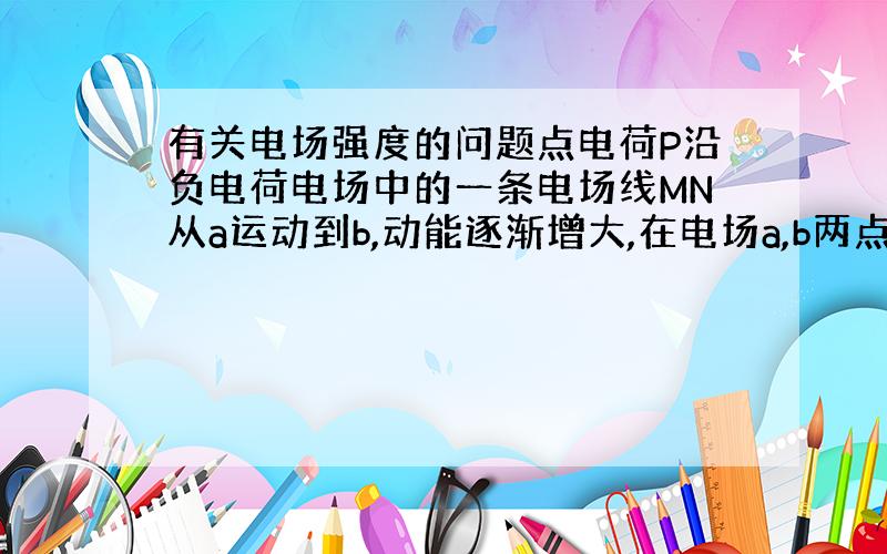 有关电场强度的问题点电荷P沿负电荷电场中的一条电场线MN从a运动到b,动能逐渐增大,在电场a,b两点哪点加速度大?为什么