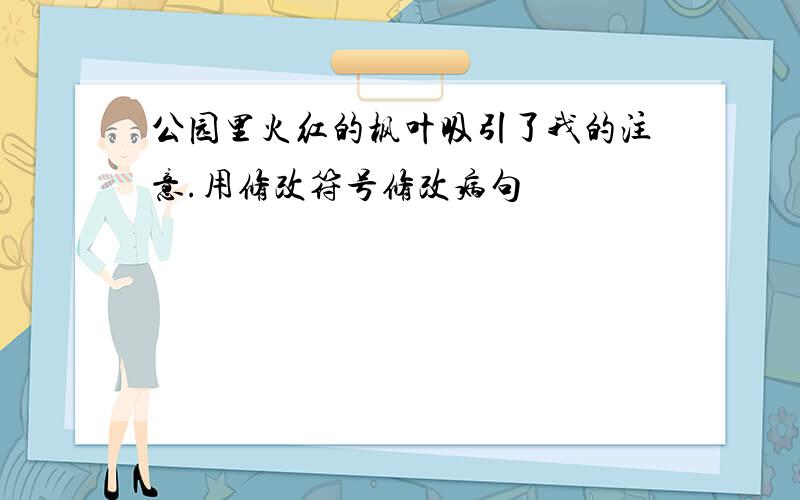 公园里火红的枫叶吸引了我的注意.用修改符号修改病句