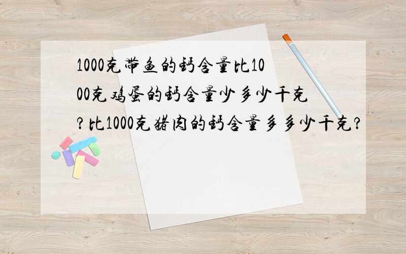 1000克带鱼的钙含量比1000克鸡蛋的钙含量少多少千克?比1000克猪肉的钙含量多多少千克?