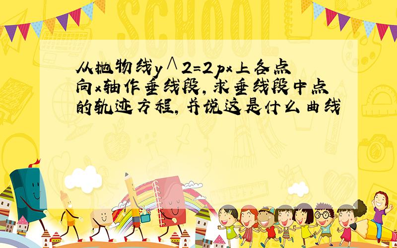 从抛物线y∧2=2px上各点向x轴作垂线段,求垂线段中点的轨迹方程,并说这是什么曲线