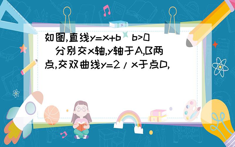 如图,直线y=x+b(b>0)分别交x轴,y轴于A,B两点,交双曲线y=2/x于点D,