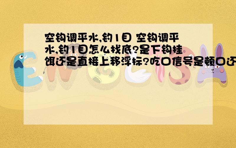 空钩调平水,钓1目 空钩调平水,钓1目怎么找底?是下钩挂饵还是直接上移浮标?吃口信号是顿口还是托标?请教我是直接上移浮标