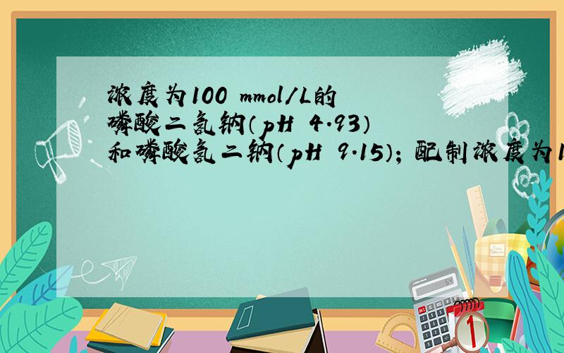 浓度为100 mmol/L的磷酸二氢钠（pH 4.93）和磷酸氢二钠（pH 9.15）; 配制浓度为100,150,20