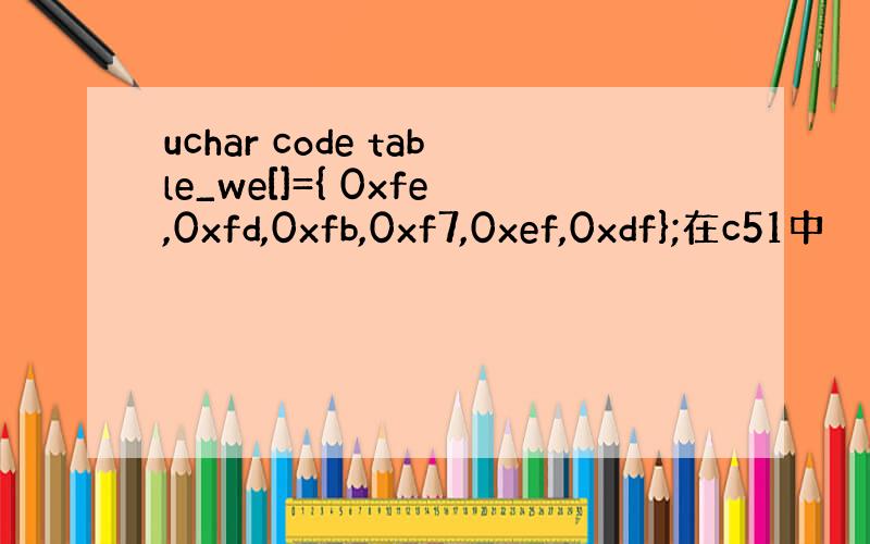 uchar code table_we[]={ 0xfe,0xfd,0xfb,0xf7,0xef,0xdf};在c51中