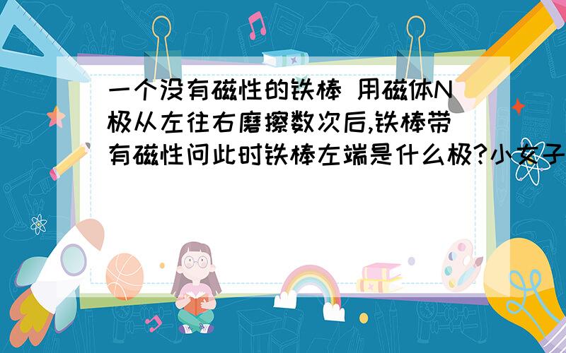 一个没有磁性的铁棒 用磁体N极从左往右磨擦数次后,铁棒带有磁性问此时铁棒左端是什么极?小女子将感激不尽～