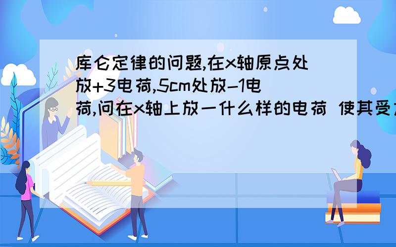 库仑定律的问题,在x轴原点处放+3电荷,5cm处放-1电荷,问在x轴上放一什么样的电荷 使其受力为零 要过程