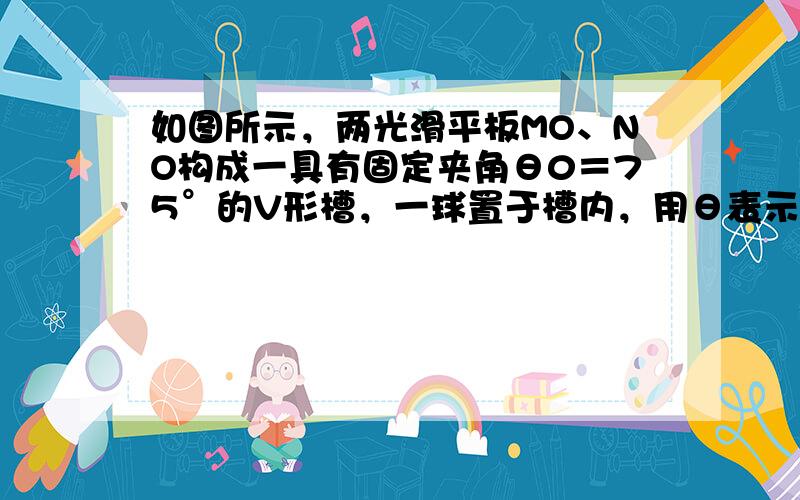 如图所示，两光滑平板MO、NO构成一具有固定夹角θ0＝75°的V形槽，一球置于槽内，用θ表示NO板与水平面之间的夹角。若