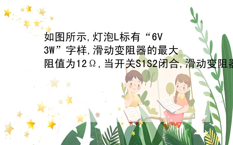 如图所示,灯泡L标有“6V 3W”字样,滑动变阻器的最大阻值为12Ω,当开关S1S2闭合,滑动变阻器滑片P滑到最右端时,