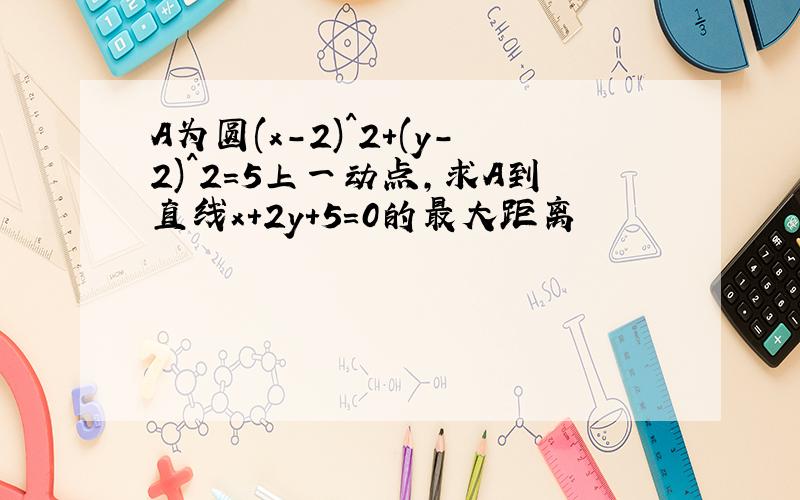 A为圆(x-2)^2+(y-2)^2=5上一动点,求A到直线x+2y+5=0的最大距离