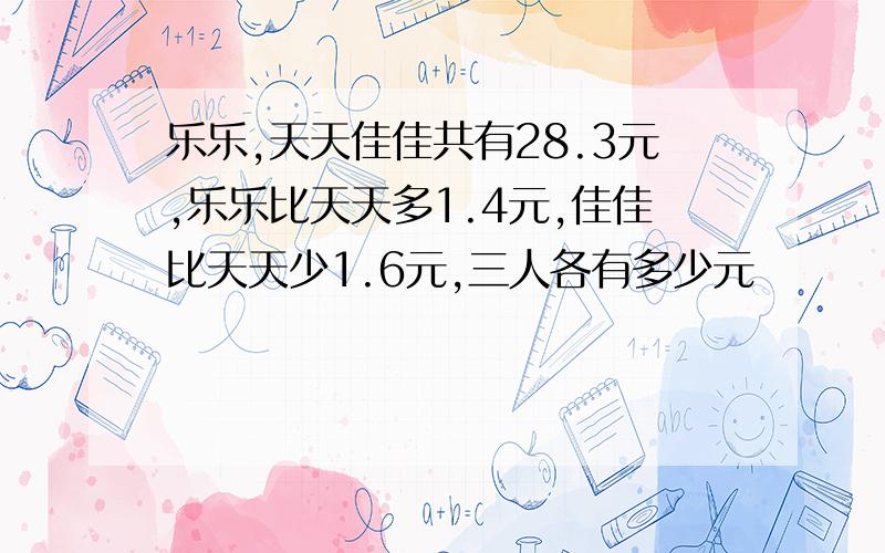 乐乐,天天佳佳共有28.3元,乐乐比天天多1.4元,佳佳比天天少1.6元,三人各有多少元