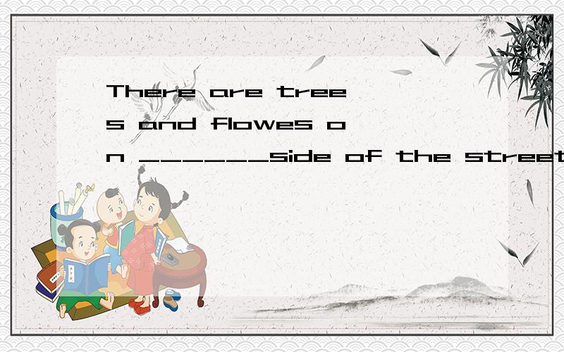 There are trees and flowes on ______side of the street