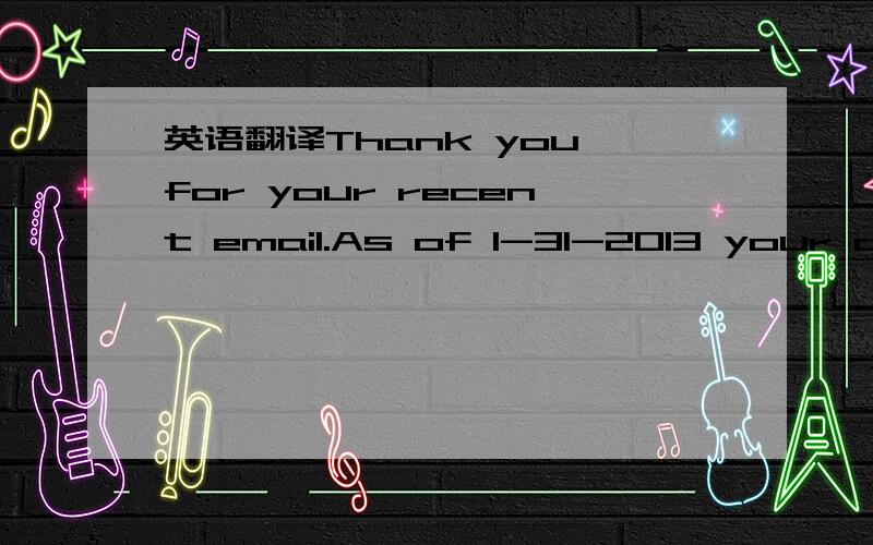 英语翻译Thank you for your recent email.As of 1-31-2013 your ord