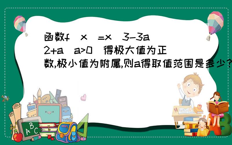 函数f(x)=x^3-3a^2+a(a>0)得极大值为正数,极小值为附属,则a得取值范围是多少?