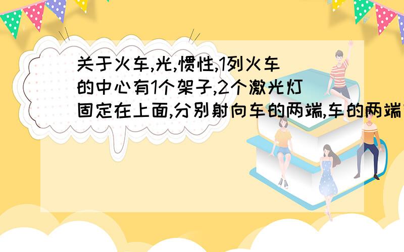 关于火车,光,惯性,1列火车的中心有1个架子,2个激光灯固定在上面,分别射向车的两端,车的两端有分别有1个接收器.1.当