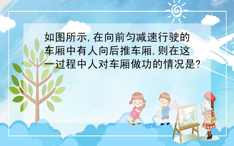 如图所示,在向前匀减速行驶的车厢中有人向后推车厢,则在这一过程中人对车厢做功的情况是?