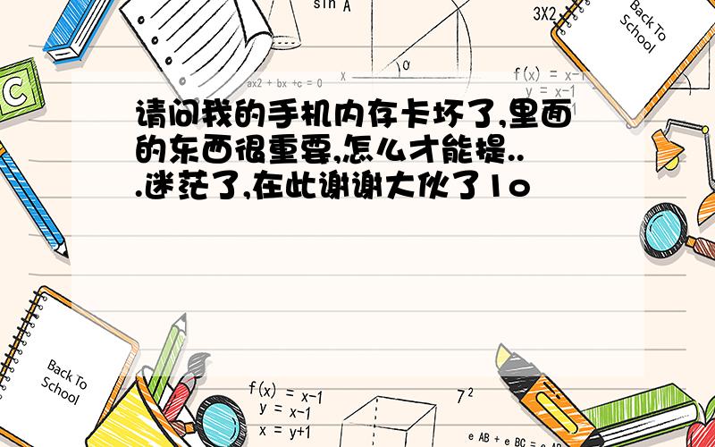 请问我的手机内存卡坏了,里面的东西很重要,怎么才能提...迷茫了,在此谢谢大伙了1o