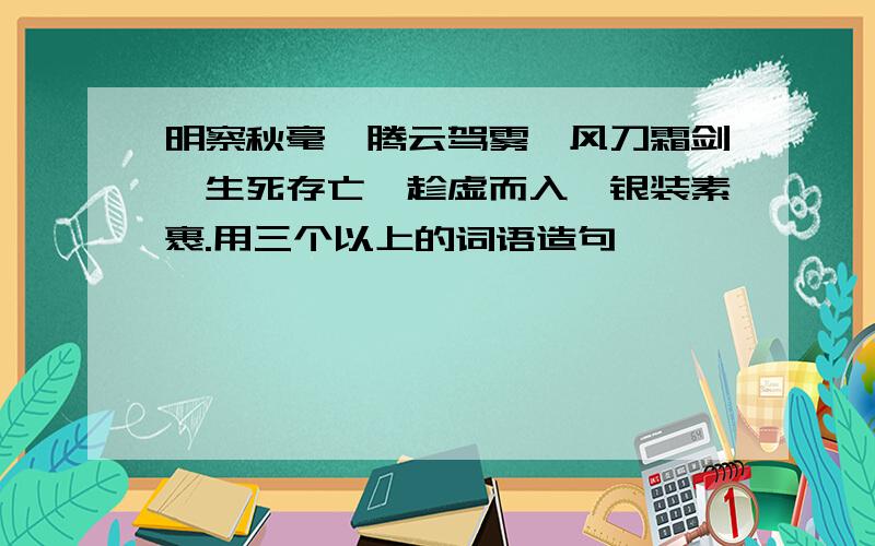 明察秋毫,腾云驾雾,风刀霜剑,生死存亡,趁虚而入,银装素裹.用三个以上的词语造句