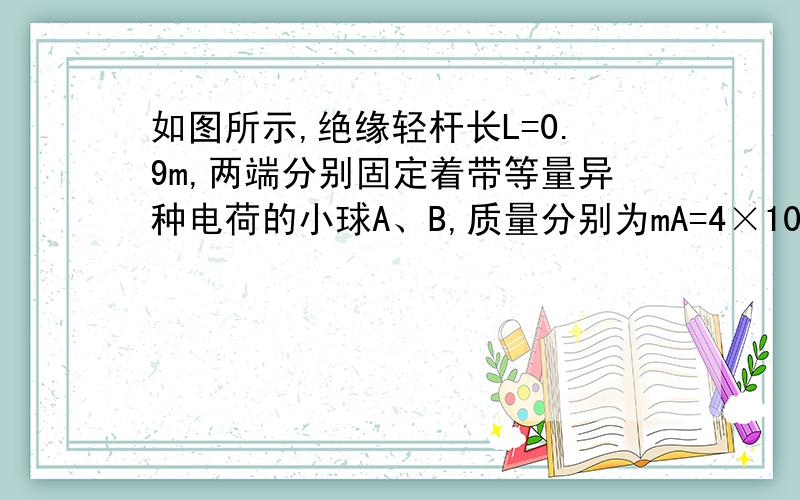 如图所示,绝缘轻杆长L=0.9m,两端分别固定着带等量异种电荷的小球A、B,质量分别为mA=4×10-2kg,mB=8×