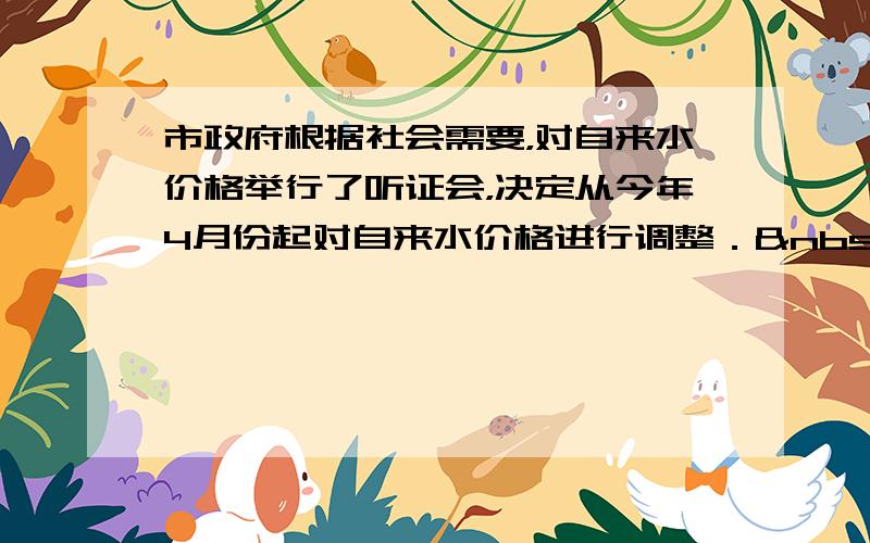 市政府根据社会需要，对自来水价格举行了听证会，决定从今年4月份起对自来水价格进行调整． 调整后生活用水价格的部