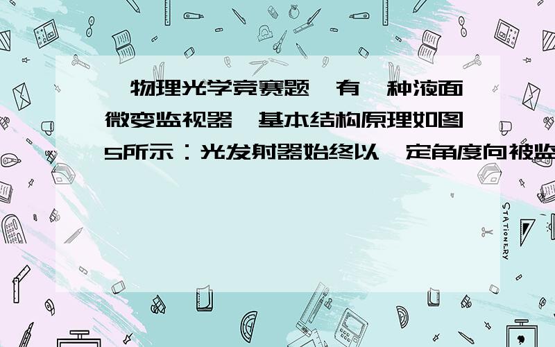 【物理光学竞赛题】有一种液面微变监视器,基本结构原理如图5所示：光发射器始终以一定角度向被监视的液面发射一束细光；光束经