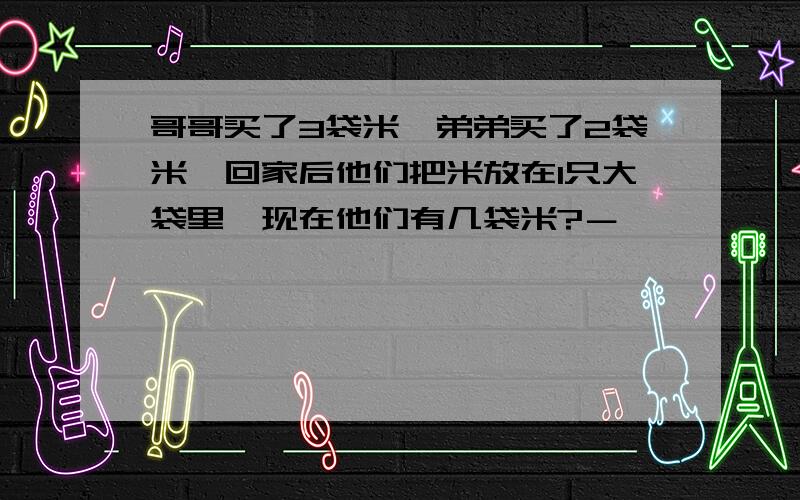 哥哥买了3袋米,弟弟买了2袋米,回家后他们把米放在1只大袋里,现在他们有几袋米?－