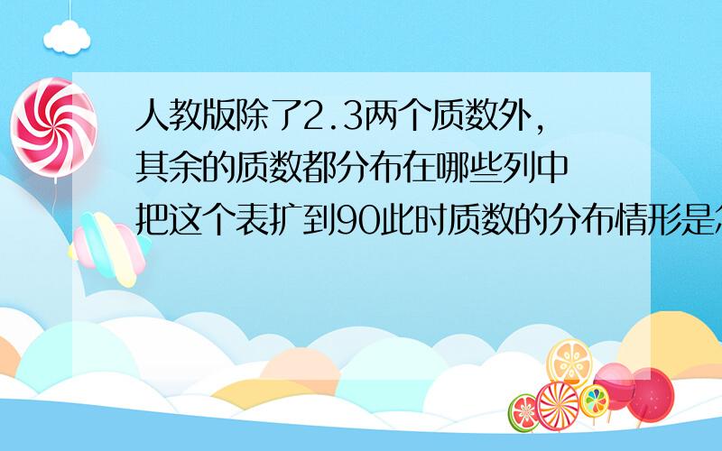 人教版除了2.3两个质数外,其余的质数都分布在哪些列中 把这个表扩到90此时质数的分布情形是怎么样?