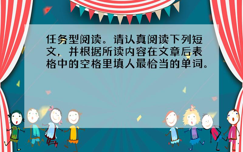 任务型阅读。请认真阅读下列短文，并根据所读内容在文章后表格中的空格里填人最恰当的单词。