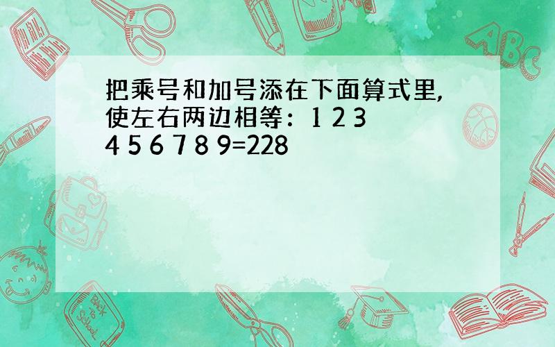 把乘号和加号添在下面算式里,使左右两边相等：1 2 3 4 5 6 7 8 9=228