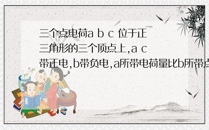 三个点电荷a b c 位于正三角形的三个顶点上,a c 带正电,b带负电,a所带电荷量比b所带点荷量少,关于c受到a和b