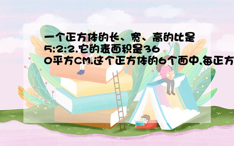 一个正方体的长、宽、高的比是5:2:2.它的表面积是360平方CM.这个正方体的6个面中,每正方面的面积为多少?