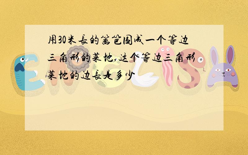 用30米长的篱笆围成一个等边三角形的菜地,这个等边三角形菜地的边长是多少