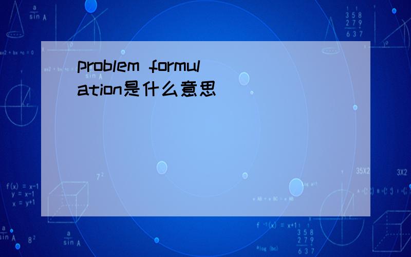 problem formulation是什么意思