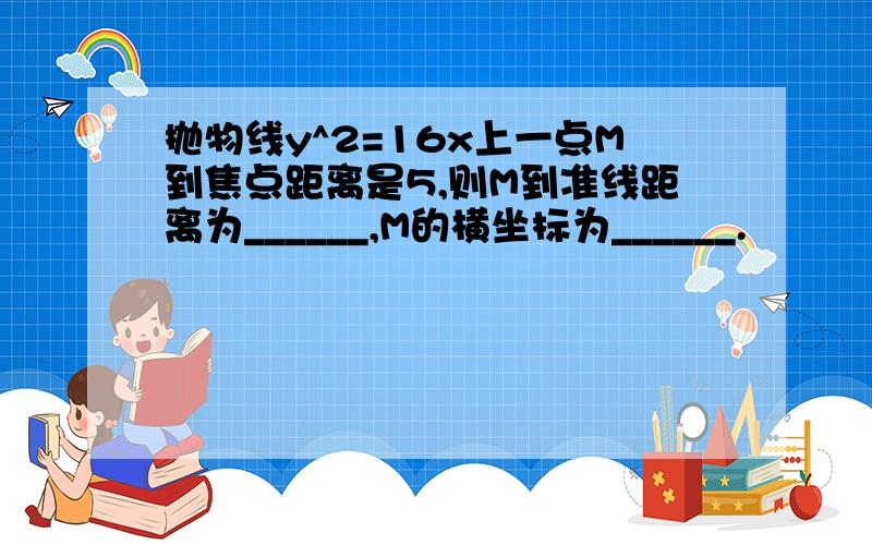 抛物线y^2=16x上一点M到焦点距离是5,则M到准线距离为______,M的横坐标为______.