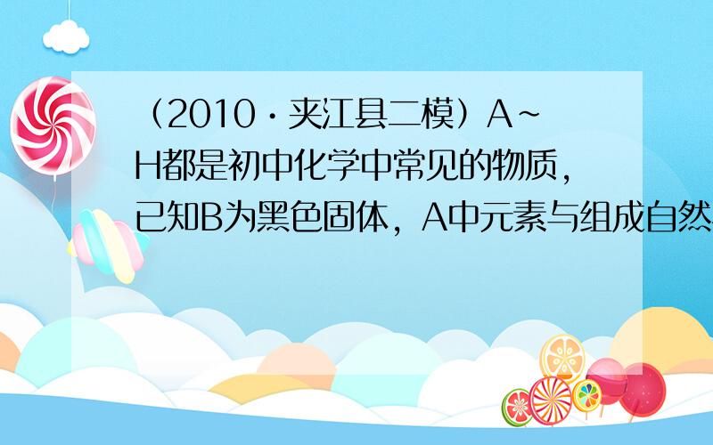 （2010•夹江县二模）A～H都是初中化学中常见的物质，已知B为黑色固体，A中元素与组成自然界中最硬物质元素相同，D为红