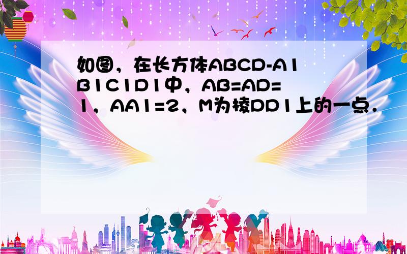 如图，在长方体ABCD-A1B1C1D1中，AB=AD=1，AA1=2，M为棱DD1上的一点．