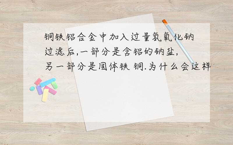 铜铁铝合金中加入过量氢氧化钠过滤后,一部分是含铝的钠盐,另一部分是固体铁 铜.为什么会这样