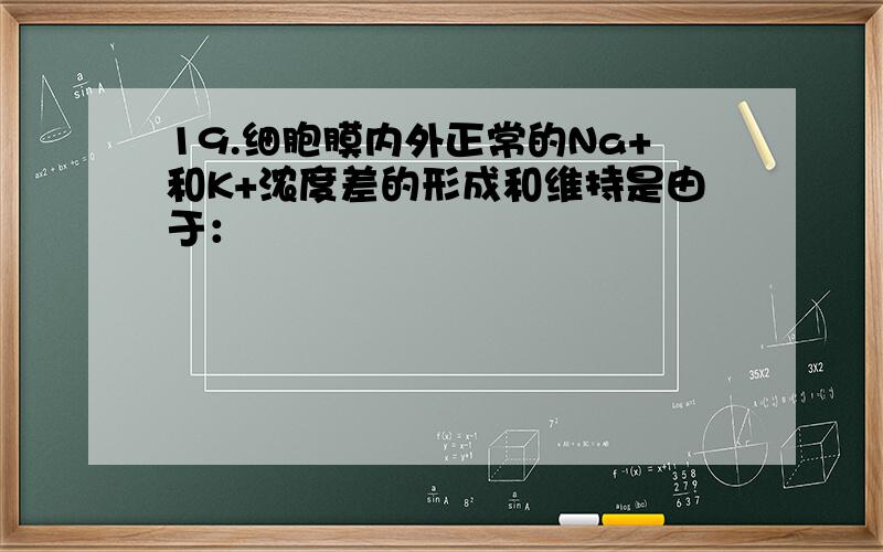 19.细胞膜内外正常的Na+和K+浓度差的形成和维持是由于：