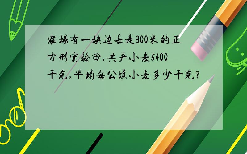 农场有一块边长是300米的正方形实验田,共产小麦5400千克,平均每公顷小麦多少千克?