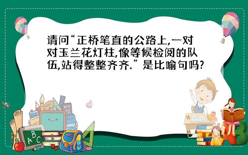 请问“正桥笔直的公路上,一对对玉兰花灯柱,像等候检阅的队伍,站得整整齐齐.” 是比喻句吗?