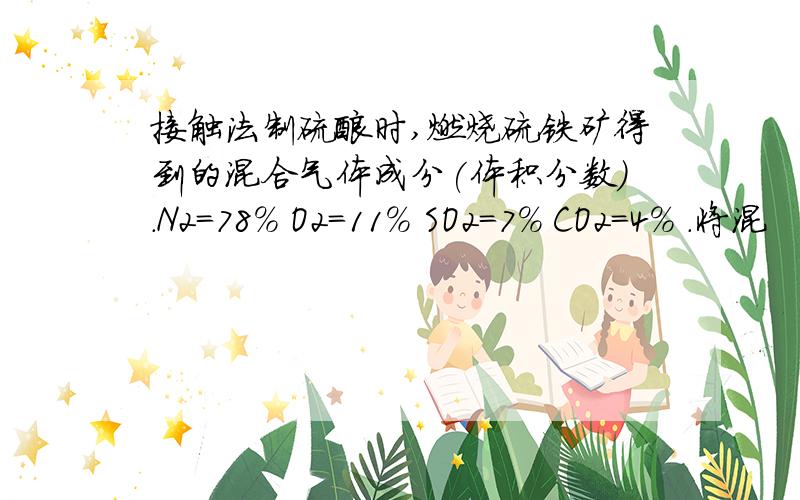 接触法制硫酸时,燃烧硫铁矿得到的混合气体成分(体积分数).N2=78% O2=11% SO2=7% CO2=4% .将混